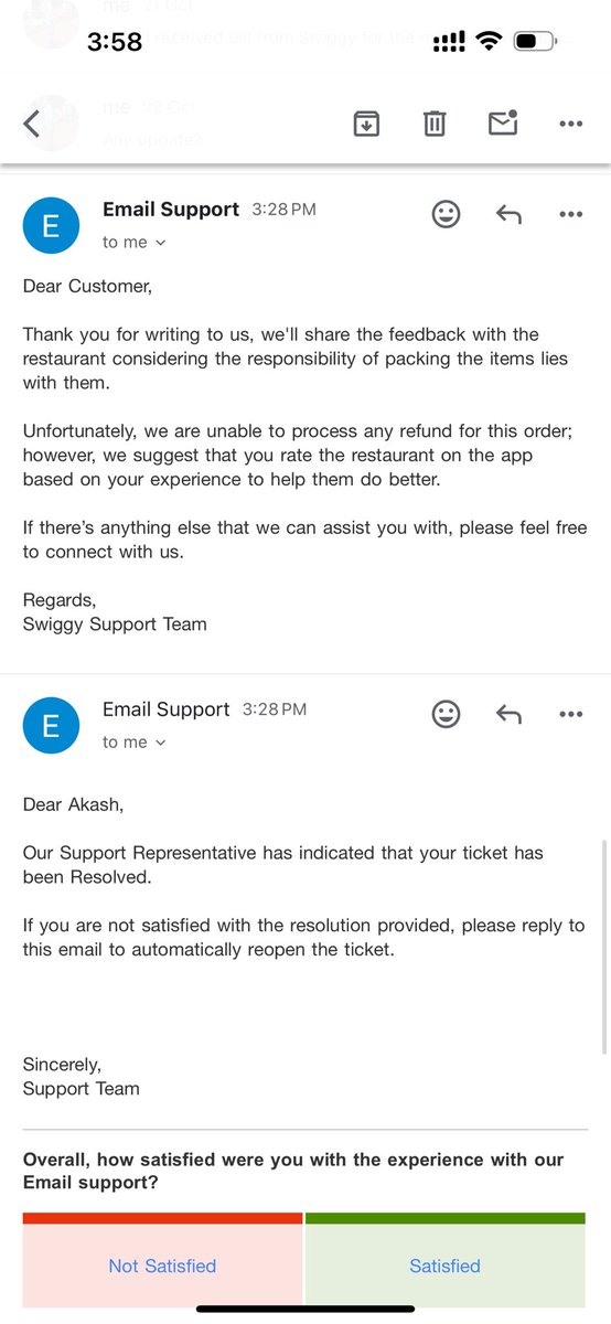 akashsinghal94's tweet photo. Ordered food from @Swiggy and didn’t receive my full order even invoiced partially. When I am complaining to customer care they are not providing refund just asking to rate restaurant. They are doing a #fraud
@consumercourtin should take action.They are raising money with frauds https://t.co/WFOhKxkH6P