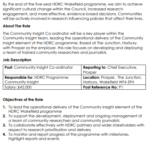 Community Insight Co-Ordinator @ Prosper Wakefield - part of the Wakefield Health Determinants Research Collaboration.
£42,000
4 year fixed-term contract
Closing 10th of November

lnkd.in/eMEd7UNA

<a href="/pubhealthjobsuk/">Public Health jobs</a>