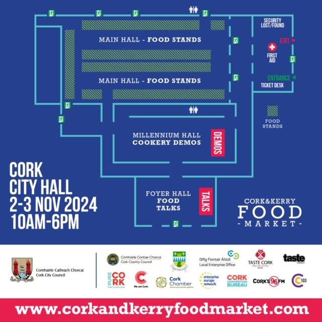 Munster’s largest annual indoor  food market is drawing closer!🍴

Taking place in Cork City Hall on the 2 &amp; 3 Nov, the schedule is jam-packed with mouthwatering demonstrations and delicious food talks. 

Tickets: corkandkerryfoodmarket.com 🔗

#PureCork #CKFM   #CorkKerryFoodMarket