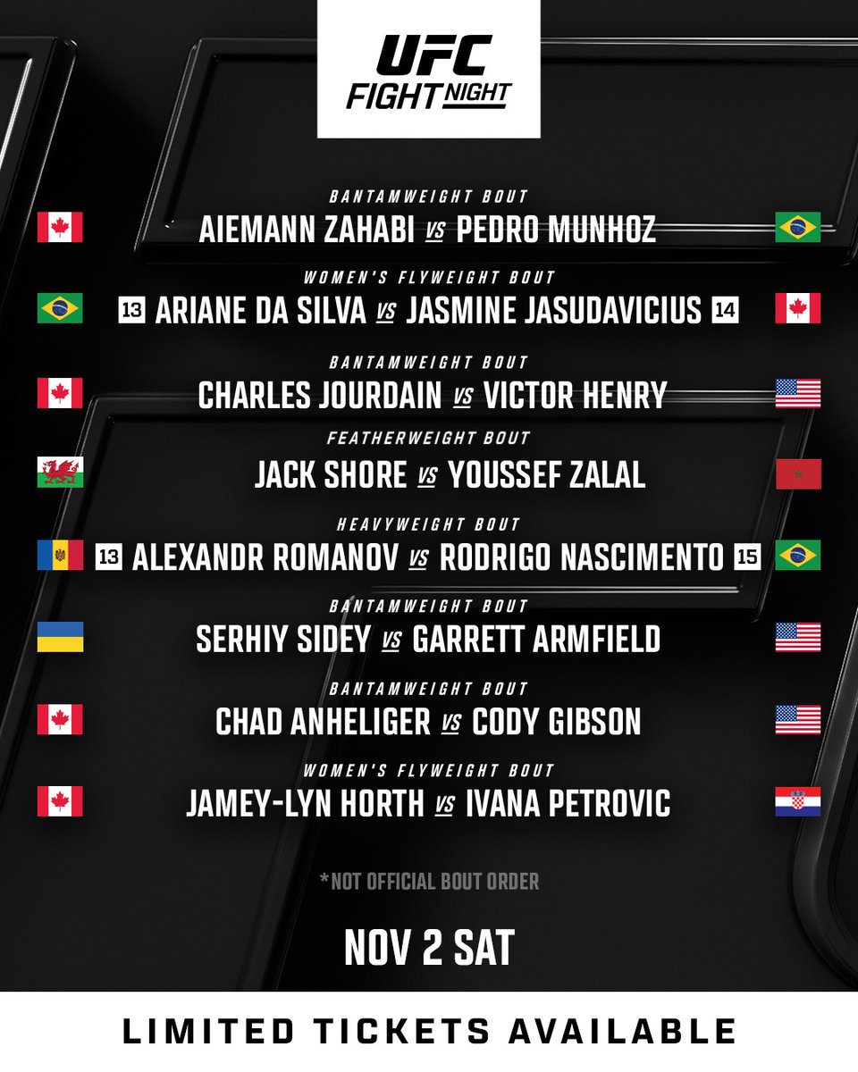 UFC_CA's tweet photo. THIS CARD! 🔥 We're officially TEN days out until the Octagon returns North! 🇨🇦

#UFCEdmonton | Limited Tickets Available 👉 https://t.co/uZDqbKv2zm https://t.co/eNEKM09R8d