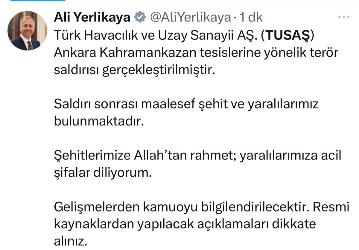 Milletimizin birlik ve beraberliğine yönelik bu hain saldırıyı lanetliyorum.
Kahraman şehitlerimize Allah’tan rahmet, yaralılara acil şifalar diliyorum. 🇹🇷