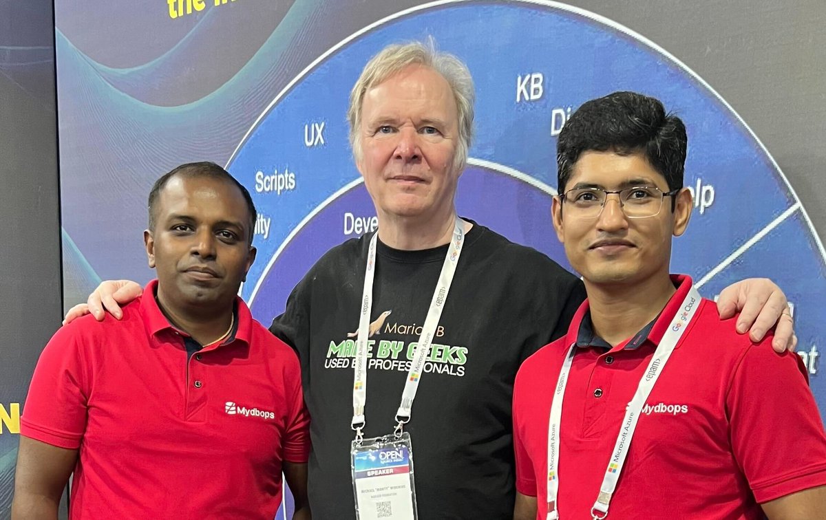 MydbopsOfficial's tweet image. 🎉Great to meet Michael "Monty" Widenius at #OpenSourceIndia2024! Our CEO Karthik P.R. and Founding Partner Vinoth Kanna connected with him.
Visit Booth #SA-4
Aakash’s talk on "What's New in #PostgreSQL17" tomorrow, 24th Oct, 01:15 – 01:45 PM!
Register: register.opensourceindia.in/EventRegistrat…