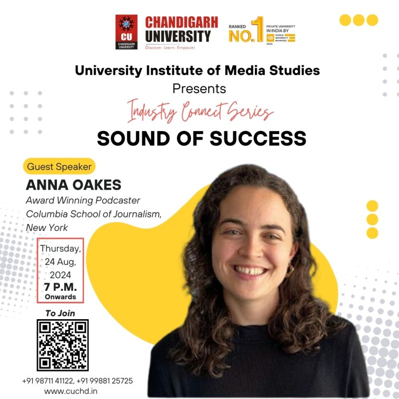 uimscu's tweet image. Exciting news! Award-winning podcaster Ms. Anna Oakes from Columbia will join us for an interactive session on podcasting and digital storytelling. Don’t miss this chance to learn! For details, contact us or scan the QR code.
#MediaMasters #Podcasting #ChandigarhUniversity