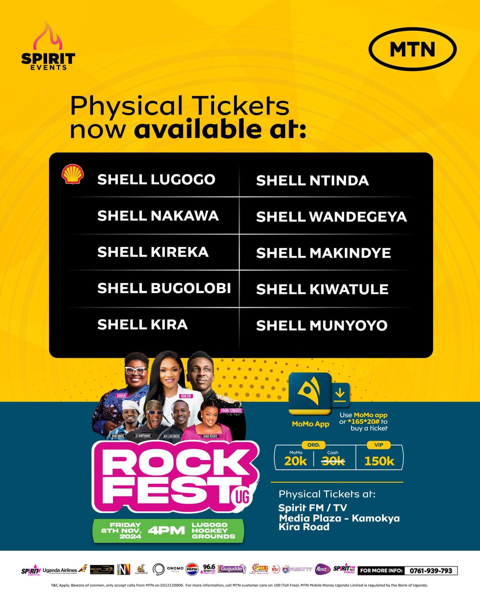 mut47781's tweet photo. MTN has made it simple for you grab your ticket at any shell around you #RockFestUg
#SpiritEvents https://t.co/xvcHVVVdTD