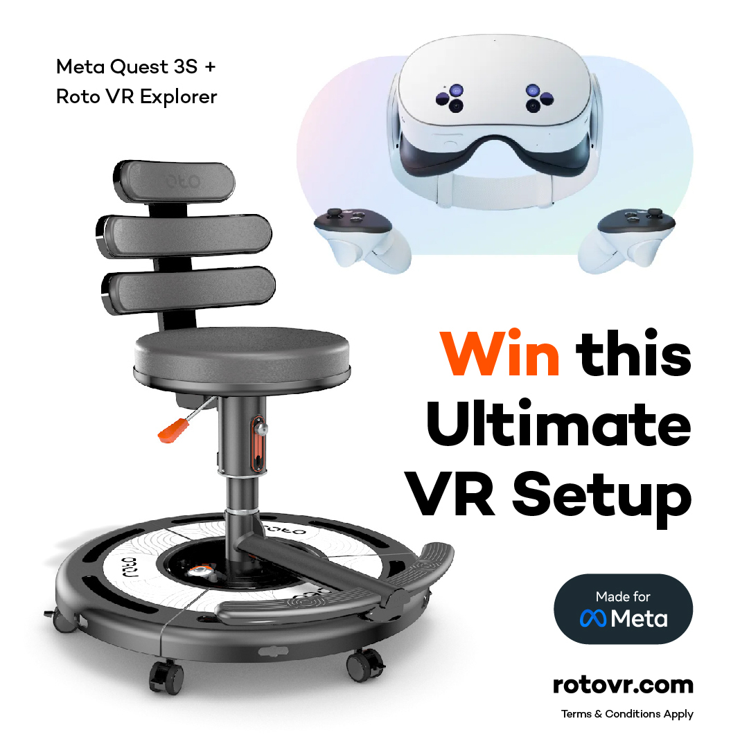 CHANCE TO WIN THE ULTIMATE VR SETUP! 📣

We're giving away a Roto VR Explorer chair AND a Meta Quest 3S headset!

To enter:
🚩 Follow us
🤝 Repost this post
📩 Sign up to our mailing list ➡️  bit.ly/3zXljgU

T&amp;Cs: bit.ly/4eTyqyM
Ends: 31/10/24 BST 11:59pm