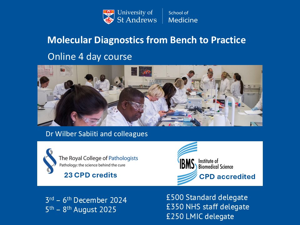 Wilber Sabiiti (@sabiitiwwilber) on Twitter photo Don't miss this excellent short course that explains why we need molecular diagnostics & how we can effectively apply them in practice. Choose your session by registering thru medicine.st-andrews.ac.uk/short-courses/… <a href="/StAndMedicine/">School of Medicine</a> <a href="/NHSEngland/">NHS England</a> <a href="/NHSScotCareers/">NHSScotland Careers</a> <a href="/nhsfife/">NHS Fife</a> <a href="/UNITE4TB/">UNITE4TB</a> <a href="/Lung_Institute/">Makerere University Lung Institute</a> Don't miss this excellent short course that explains why we need molecular diagnostics & how we can effectively apply them in practice. Choose your session by registering thru medicine.st-andrews.ac.uk/short-courses/… <a href="/StAndMedicine/">School of Medicine</a> <a href="/NHSEngland/">NHS England</a> <a href="/NHSScotCareers/">NHSScotland Careers</a> <a href="/nhsfife/">NHS Fife</a> <a href="/UNITE4TB/">UNITE4TB</a> <a href="/Lung_Institute/">Makerere University Lung Institute</a>