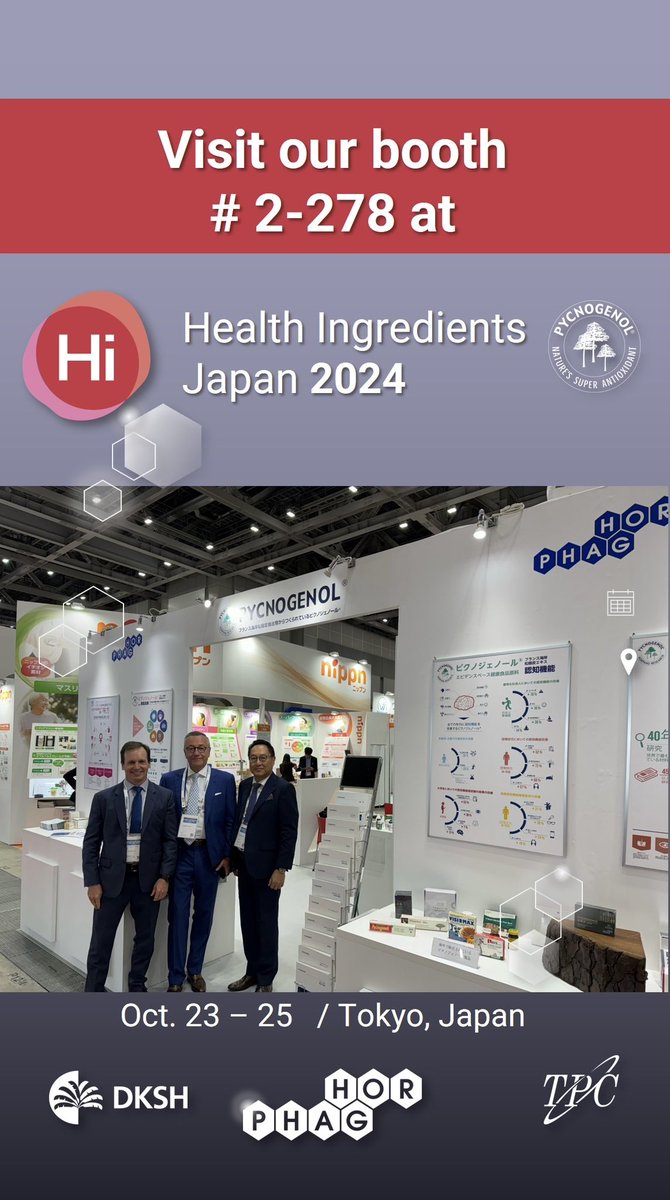 MyPycnogenol's tweet photo. Pycnogenol® live from Tokyo Japan. Come and visit us at booth 2-278 at #HIJapan 

#Pycnogenol #pinebarkextract https://t.co/hIZ4QsUsRg