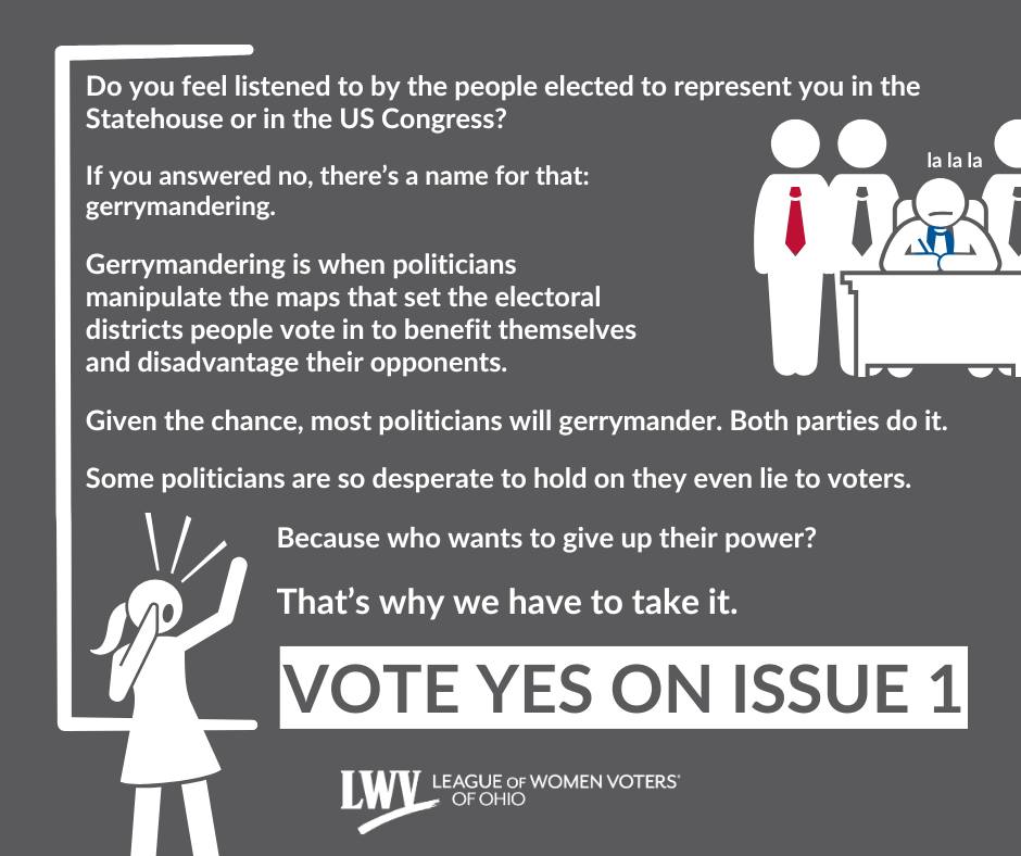Some politicians are so desperate to hold on to their power they even lie to voters. That's why we have to take that power away from them.
Vote yes on Issue 1 to take redistricting power away from politicians.
Vote yes on Issue 1 to ban gerrymandering in Ohio.