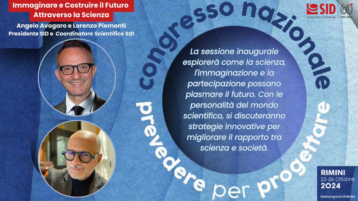 30° Congresso Nazionale SID - I simposi di oggi a partire dalle 14:15 
Vedi il programma nazionalesid.it

#SID #EssereSID #Scienza #diabete #CongressoSID