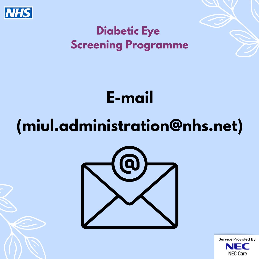 cm_neccare's tweet photo. How can I change my eye screening appointment if the time is not convenient to me?

1. Online Portal (https://t.co/6j06jwy2uv)
2. E-mail (miul.adminstration@nhs.net)
3. Phone: 0151 495 5100

It's important to keep us informed ahead and we'll backfill all vacant slots to someone. https://t.co/FWDZYRWDCw