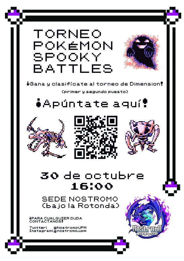 HEMOS VUELTO DE ENTRE LOS MUERTOS (más o menos) PARA TRAEROS UNA NUEVA Y ESPELUZNANTE EDICIÓN DEL TORNEO DE SHOWDOWN

🏫<a href="/NostromoUPM/">Nostromo</a>
📆30 oct
🕔16:00

¡Apúntate aquí!: forms.gle/aRVaGjbM3YsEMJ…

¡ESTE AÑO LOS MEJORES SE CLASIFICARÁN AL TORNEO FINAL QUE TENDRÁ LUGAR EN DIMENSION!