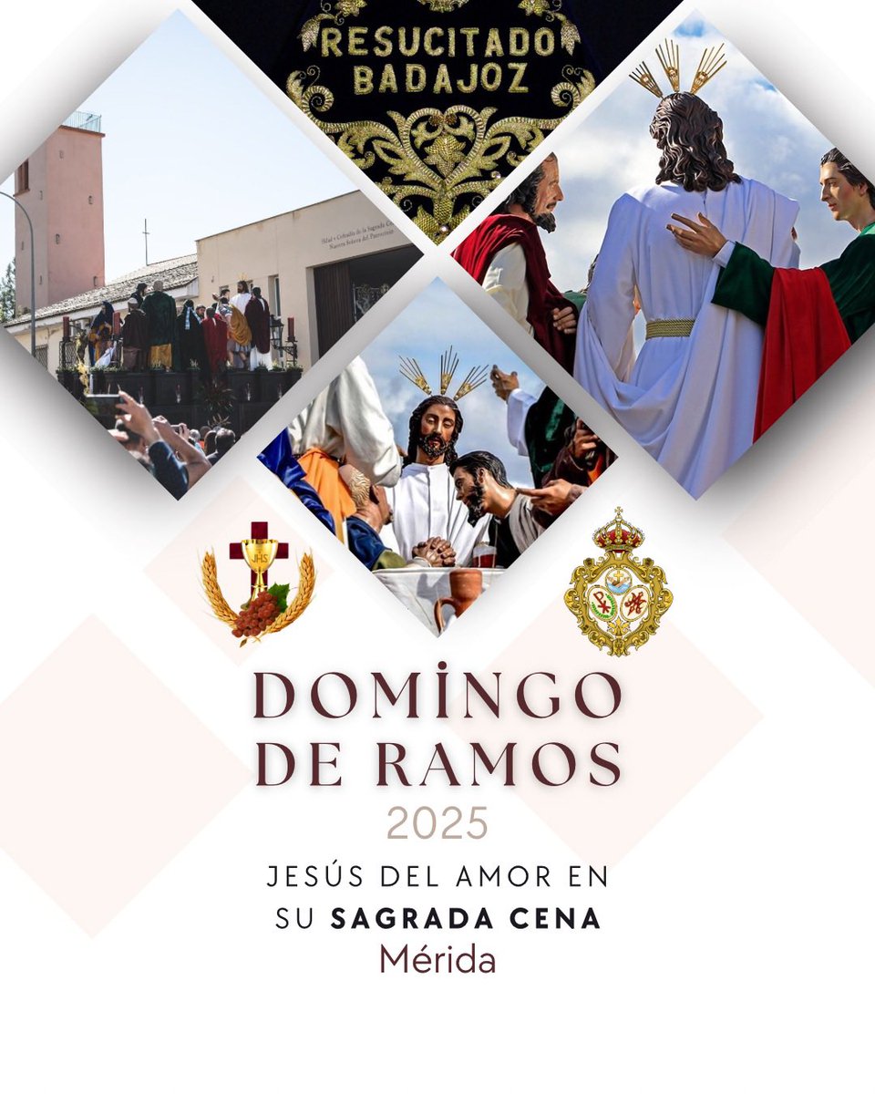 CCTTresucitado's tweet image. 𝐃𝐎𝐌𝐈𝐍𝐆𝐎 𝐃𝐄 𝐑𝐀𝐌𝐎𝐒 𝟐𝟎𝟐𝟓

Nos complace comunicar el acuerdo de renovación alcanzado con la Hermandad de la Sagrada Cena de Mérida para acompañar a Jesús del Amor en su 𝐒𝐚𝐠𝐫𝐚𝐝𝐚 𝐂𝐞𝐧𝐚 el Domingo de Ramos de 2025.