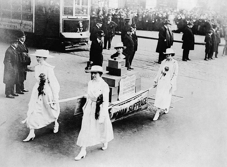 Worn #onthisday in 1915 by Margaret Vale, President Wilson's niece, costumed as Alaska; Catherine Howard as California; and other activists in the Suffrage Parade on Fifth Avenue in New York, NY. The 19th Amendment would be ratified on August 18, 1920. #OTD <a href="/librarycongress/">Library of Congress</a> #Vote