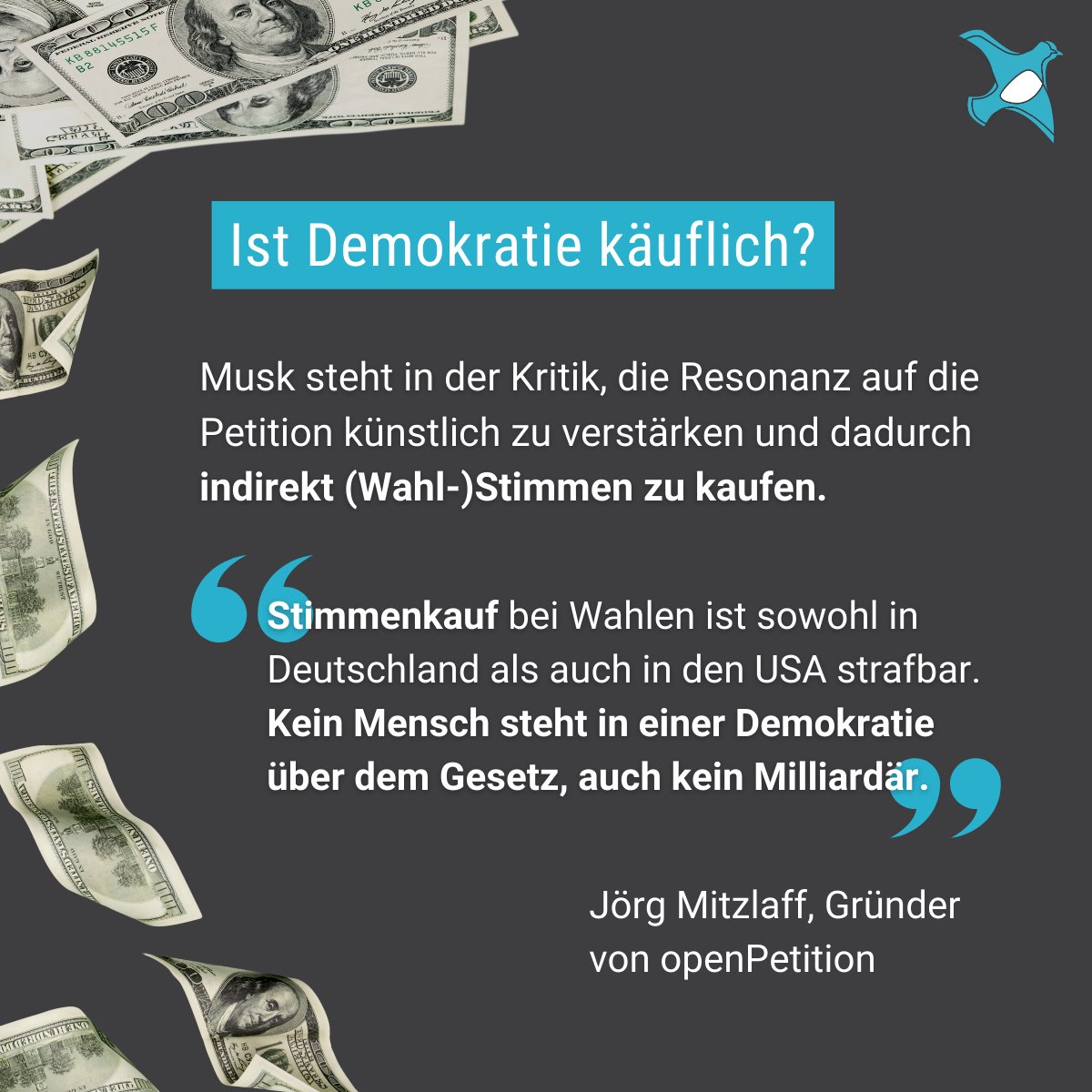 openPetition (@openpetition) on Twitter photo #ElonMusk hat eine #Petition gestartet - "für Meinungsfreiheit & das Recht, Waffen zu tragen". Er verlost jeden Tag 💸 1.000.000 #Dollar an Menschen, die sich für die #uswahl2024 registrieren & seine Petition unterschreiben. #Musk #Demokratie #Trump #Harris #openpetition #ElonMusk hat eine #Petition gestartet - "für Meinungsfreiheit & das Recht, Waffen zu tragen". Er verlost jeden Tag 💸 1.000.000 #Dollar an Menschen, die sich für die #uswahl2024 registrieren & seine Petition unterschreiben. #Musk #Demokratie #Trump #Harris #openpetition