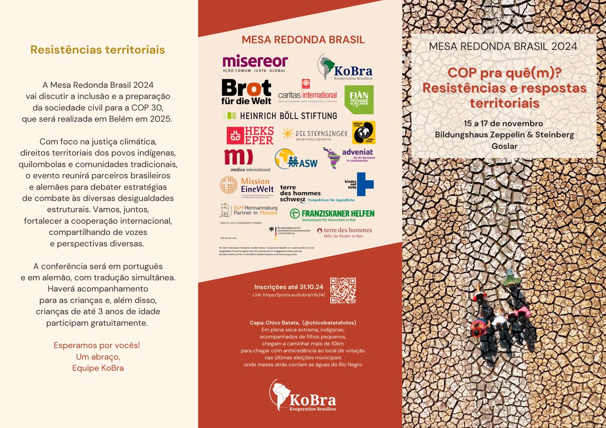KoBrasilien's tweet photo. RUNDER TISCH BRASILIEN 2024 // MESA REDONDA BRASIL 2024
"COP pra quê(m)? Territoriale Widerstände und Antworten"
15.-17. November in Goslar 
Anmeldungen sind noch bis zum 31. Oktober möglich: https://t.co/PMOZvqp3ct https://t.co/U6oOVnEL95