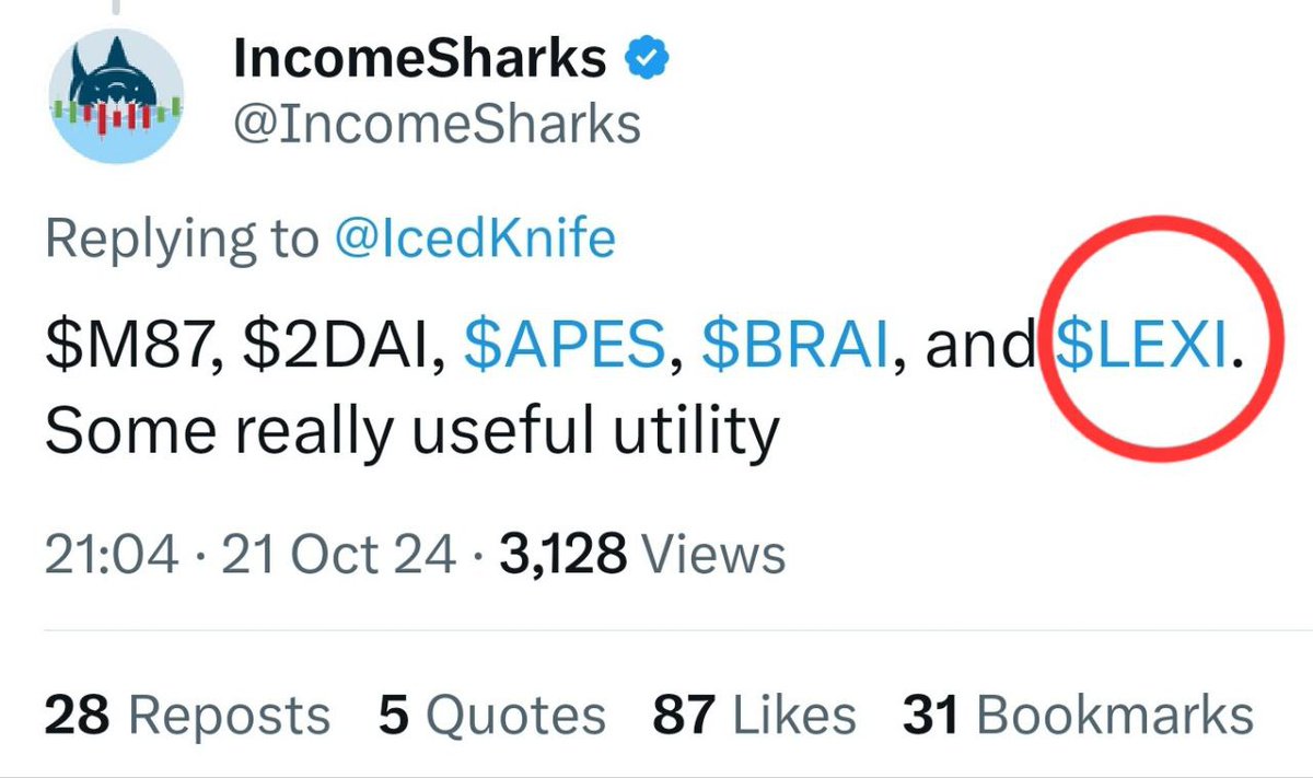 <a href="/EzMoneyGems/">Ez Money</a> Bid good utility, bro

Bid $Lexi <a href="/LexiAIETH/">Lexi AI</a>

Income sharks openly called it as one of his top 5 AI gems

With <a href="/LexiAIETH/">Lexi AI</a>, you can

➠ Buy &amp; Sell on whatsapp, tg and sms
➠ Audit &amp; Scan contract addresses
➠ Browse Internet on Sms
➠ Trade directly from groups
➠ Run Buybacks &amp;