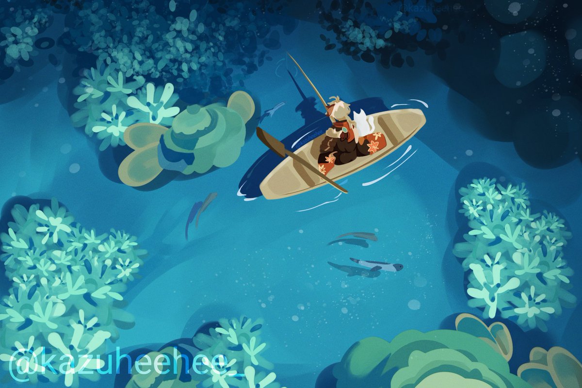 kazuheehee_'s tweet photo. this was actually quite fun to make even though it nearly took me 3hrs
day 2: fishing🎣

#kazuhaweek2024 #原神 #kazuha https://t.co/YKEa9k5gC6
