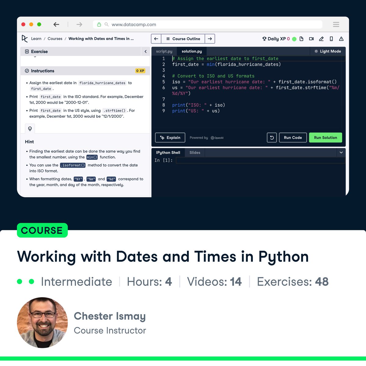 DataCamp's tweet photo. If you're going to do any kind of analysis involving time, you'll want to use #Python. 🕒 🐍

In this course, learn how to handle time data confidently in any format—a vital skill for many data professionals.

👉 https://t.co/fhS9bM8tHN

#PythonCourses #DataAnalysis #TimeZones https://t.co/papuLhWchO