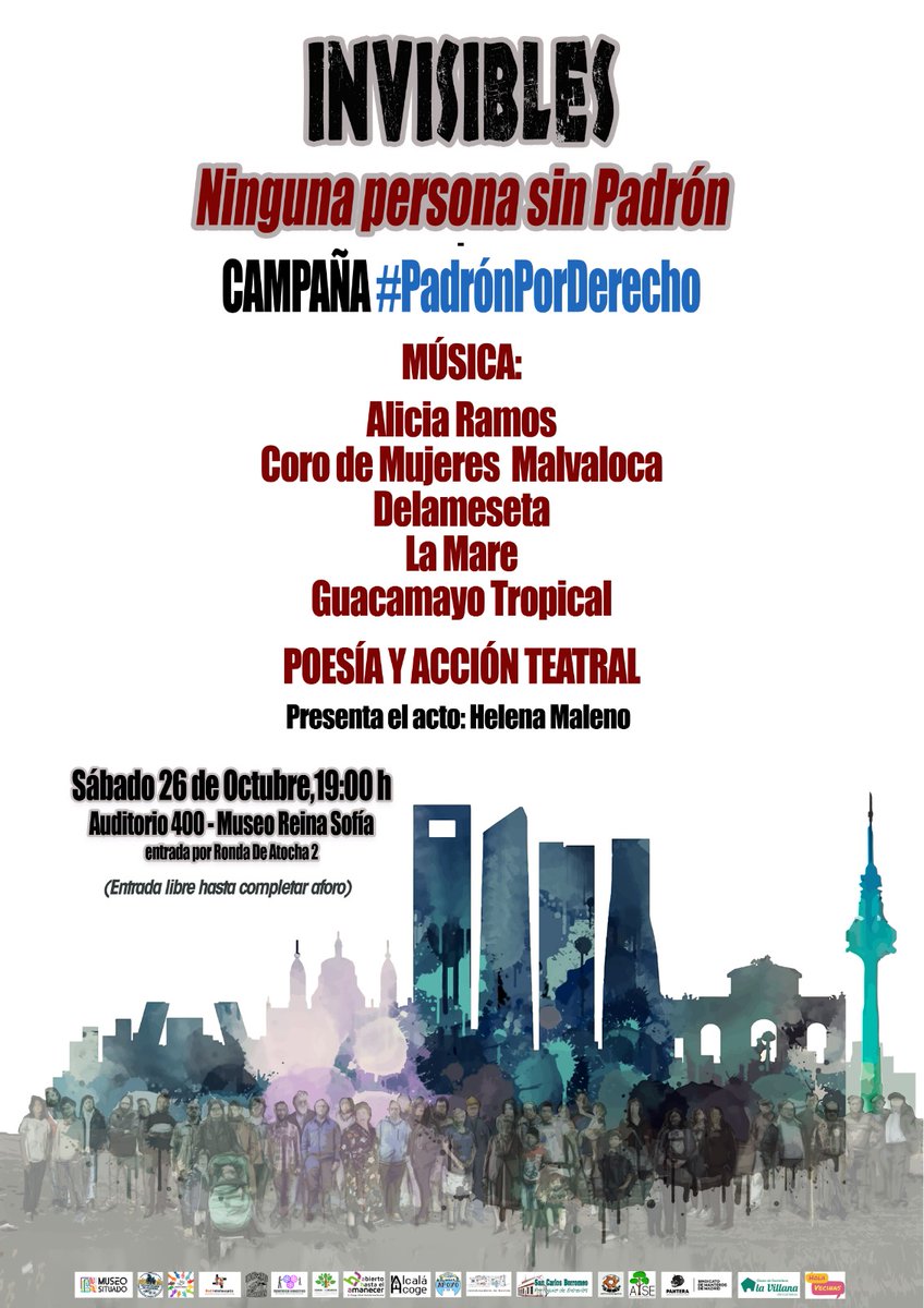 Red Solidaria de Acogida (@rsacogida) on Twitter photo <a href="/AlmeidaPP_/">José Luis Martínez-Almeida</a> Denunciando un #PadrónPorDerecho para todas, nos vemos este sábado 26 en el <a href="/museoreinasofia/">Museo Reina Sofía</a> 😊.
🎼 Música: <a href="/lumpenprekariat/">Alicia Ramos</a>, <a href="/CoroMalvaloca/">Coro Malvaloca</a>, <a href="/delameseta/">DELAMESETA</a>, @la_mare_musica y <a href="/GuacamayoTropic/">Guacamayo Tropical</a>.
📕 Poesía: <a href="/solanyely_21/">Solanyely S. Escobar</a>, <a href="/Kevsbrownie/">X</a>, <a href="/MAVazquez22/">Miguel Ángel Vázquez ⚡️🌿</a> y Salma Bechar. <a href="/AlmeidaPP_/">José Luis Martínez-Almeida</a> Denunciando un #PadrónPorDerecho para todas, nos vemos este sábado 26 en el <a href="/museoreinasofia/">Museo Reina Sofía</a> 😊.
🎼 Música: <a href="/lumpenprekariat/">Alicia Ramos</a>, <a href="/CoroMalvaloca/">Coro Malvaloca</a>, <a href="/delameseta/">DELAMESETA</a>, @la_mare_musica y <a href="/GuacamayoTropic/">Guacamayo Tropical</a>.
📕 Poesía: <a href="/solanyely_21/">Solanyely S. Escobar</a>, <a href="/Kevsbrownie/">X</a>, <a href="/MAVazquez22/">Miguel Ángel Vázquez ⚡️🌿</a> y Salma Bechar.