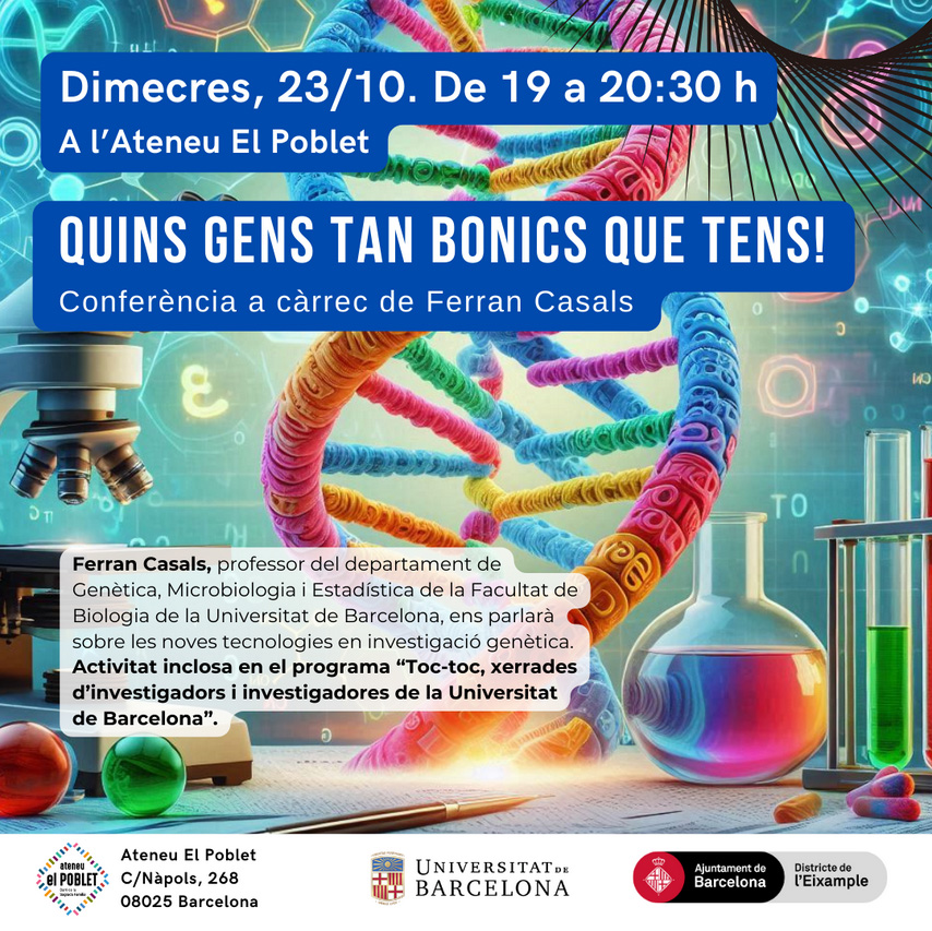 UBDivulga's tweet photo. La setmana passada en Xavier Luri va oferir la seva xerrada «La matèria fosca» a l'alumnat de l'Institut Maria Espinalt i avui, a les 19 h, l'Ateneu el Poblet de Sagrada Família acollirà la xerrada «Quins gens tan bonics que tens!» d'en Ferran Casals. Us hi esperem!! #ToctocUB https://t.co/lHuxI52cSX