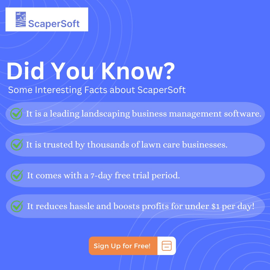 scapersoft's tweet image. Four interesting facts about @scapersoftdotcom you need to know 😁

Sign up and join thousands of lawn care businesses that have been enjoying stress-less management ⭐
#LawnCare #BusinessManagement #ScaperSoft #Productivity #StressFree