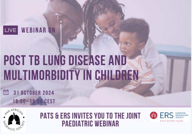 📢Reminder 1 week left to PATS &amp;
<a href="/EuroRespSoc/">ERS</a>  joint webinar on Post TB Lung Disease &amp; Multimorbidity in Children

Speakers: Esin Nkereuwen🇬🇲 &amp; Folke Brinkmann 🇩🇪

Don’t miss this chance to enhance your knowledge!  
📅31 October 2024
⏲️18h00 CET
Register👉bit.ly/3zDhFZr