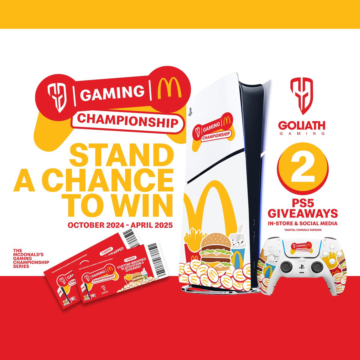 Goliath Gaming (@goliathgamingza) on Twitter photo GG fam! Ready to kickstart or upsize your gaming journey with #McDeezXGoliath ?😈🔥
This is your chance to win 1 of 2 exclusive custom-wrapped McDonald’s x Goliath Gaming PlayStation 5’s.
How to enter online:
✅ Like this post
🔁 Share this post
❤️ Follow <a href="/GoliathGamingZA/">Goliath Gaming</a> & GG fam! Ready to kickstart or upsize your gaming journey with #McDeezXGoliath ?😈🔥
This is your chance to win 1 of 2 exclusive custom-wrapped McDonald’s x Goliath Gaming PlayStation 5’s.
How to enter online:
✅ Like this post
🔁 Share this post
❤️ Follow <a href="/GoliathGamingZA/">Goliath Gaming</a> &