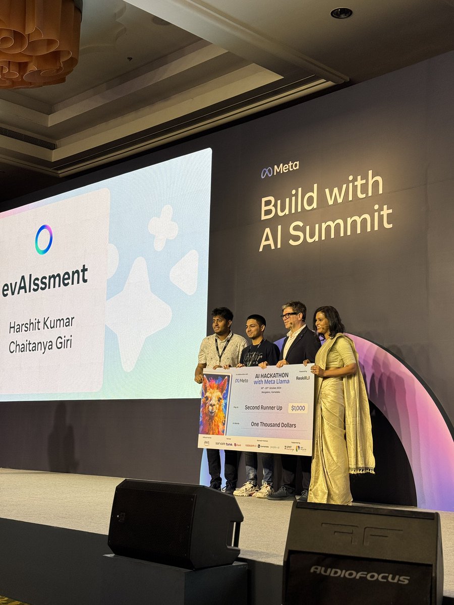 Congratulations to all the winners at the <a href="/Meta/">Meta</a> AI Hackathon with <a href="/Reskilll/">Reskilll</a>!

<a href="/Tunehq_ai/">Tune AI</a> was a part of a couple of these hacks :)