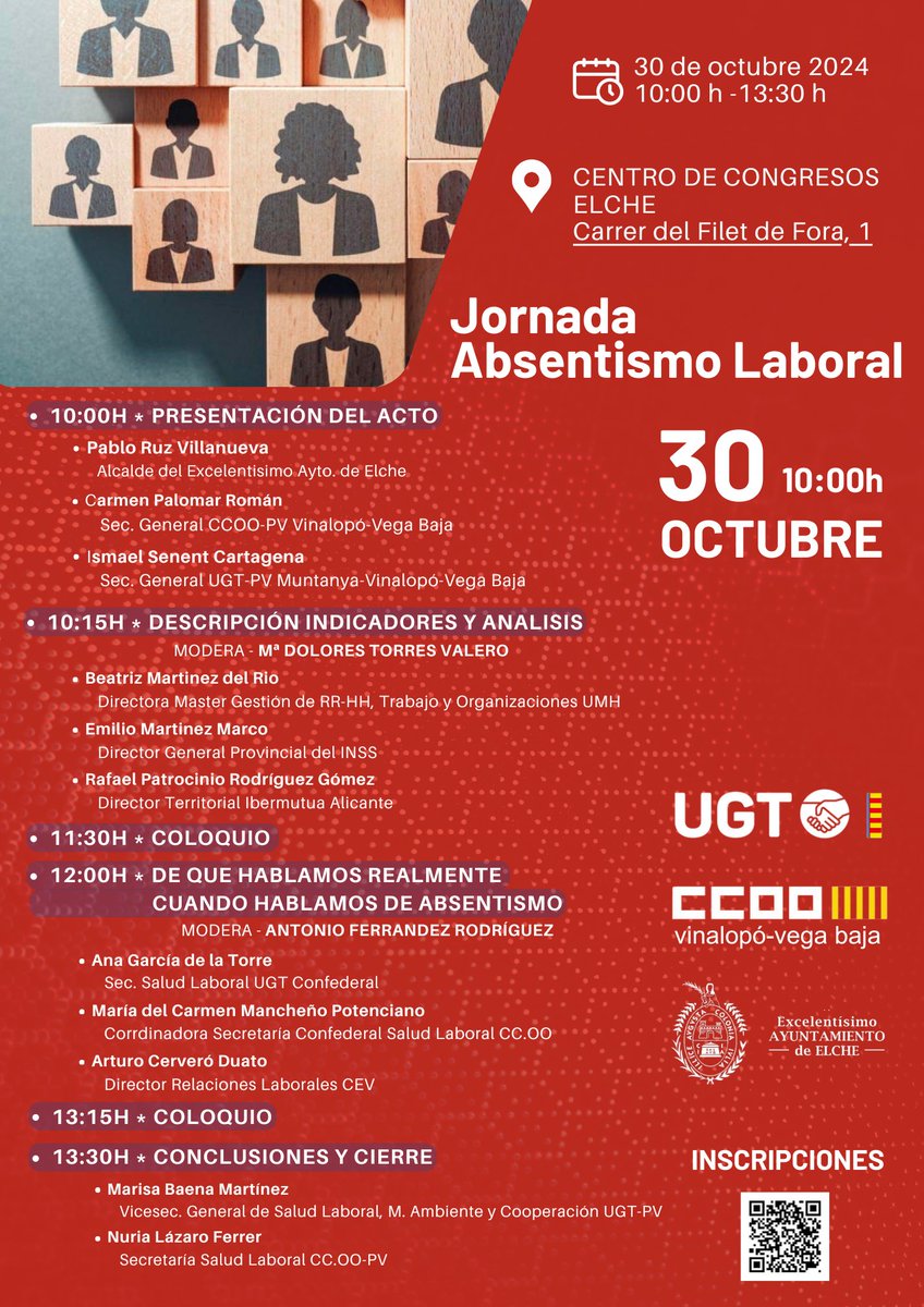 📢 Jornada Absentismo laboral
📅 30 octubre
De 10:00 a 13:00h.
Centro de congresos de Elche en C/ Filet de fora nº1, Elche
#Elche #ElcheEmprende #absentismolaboral #UGT #CCOOvinalopóvegabaja