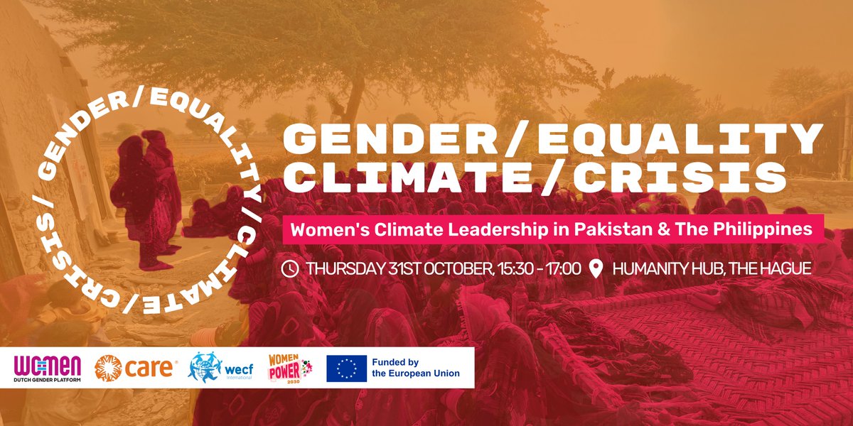 Hoe zorg je voor een (gender)rechtvaardige voorbereiding &amp; respons op een klimaatramp🤔

We gaan oa hierover in gesprek met vrouwelijke leiders/experts uit #Pakistan &amp; de #Filippijnen hier in 🇳🇱

📍Sluit ook aan op 31 okt in Den Haag! 

Beperkte gratis🎟️:
eventbrite.com/e/genderequali…