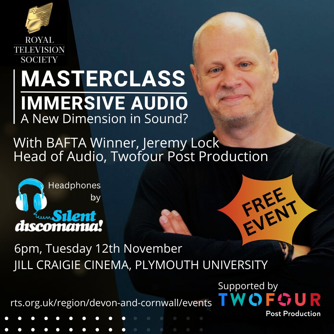RTSSouthWest's tweet photo. Up Next: A Sound Masterclass with a twist!

Experience immersive sound with your own silent disco headphones with guru Jeremy Lock from @twofourtweets https://t.co/oltDVl8VWI