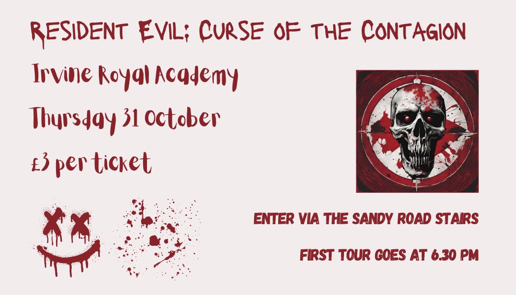 Tickets have gone on sale today for the 2024 <a href="/IrvineRoyalAcad/">Irvine Royal Academy</a> Ghost Tour. Tickets are limited and priced at £3 each so make sure you don’t miss out #halloween #ResidentEvil