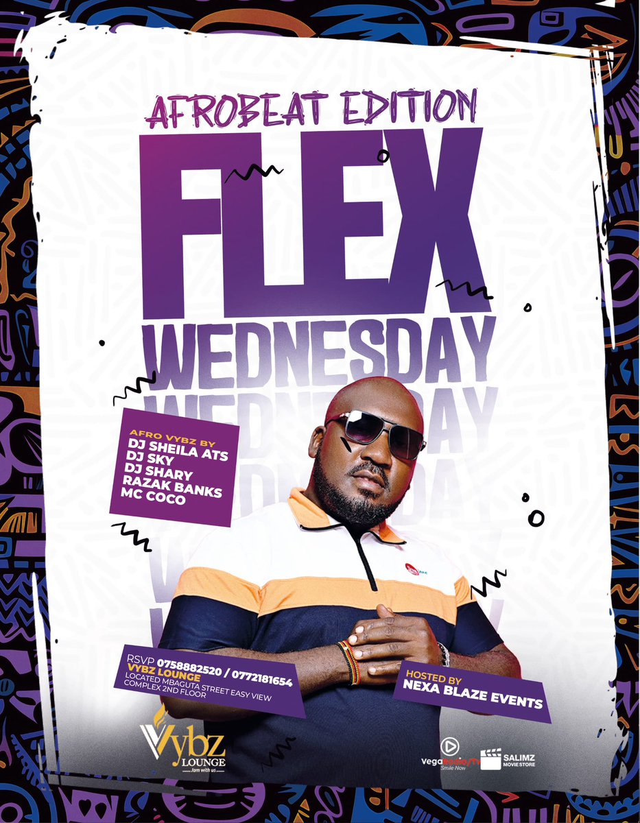 Vybz_Lounge's tweet photo. Ready to make Wednesday the highlight of your weekπ€
Join us tonight for #FlexWednesday Afro beat Edition, where each beat offers a fresh alternative vibe. https://t.co/JWmx40mDmE
