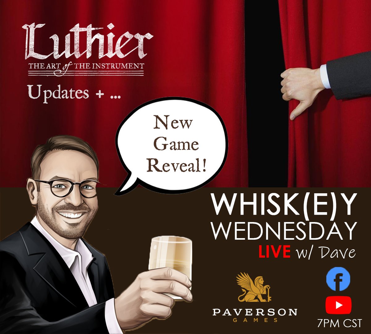Join Dave TONIGHT at 7pm CST for Whisk(e)y Wednesday! Tune in to hear about the new game, see its box art, and get #luthier updates!  youtube.com/live/mfVdXRXIP… 🎻📺 #classicalmusic #whiskeywednesday #whisky #whiskey #guitar #boardgaming #boardgames #bgg #boardgamegeek #boardgame