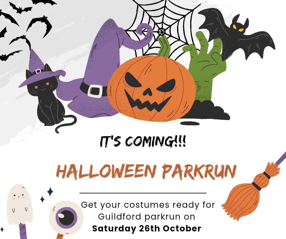 Guildford parkrun (@guildfrdparkrun) on Twitter photo We have a halloween themed parkrun this Saturday! Run or walk with us; or to volunteer, email guildford@parkrun.com - everyone welcome but the fancier the costumes the better 🧹🦇🪄 We have a halloween themed parkrun this Saturday! Run or walk with us; or to volunteer, email guildford@parkrun.com - everyone welcome but the fancier the costumes the better 🧹🦇🪄