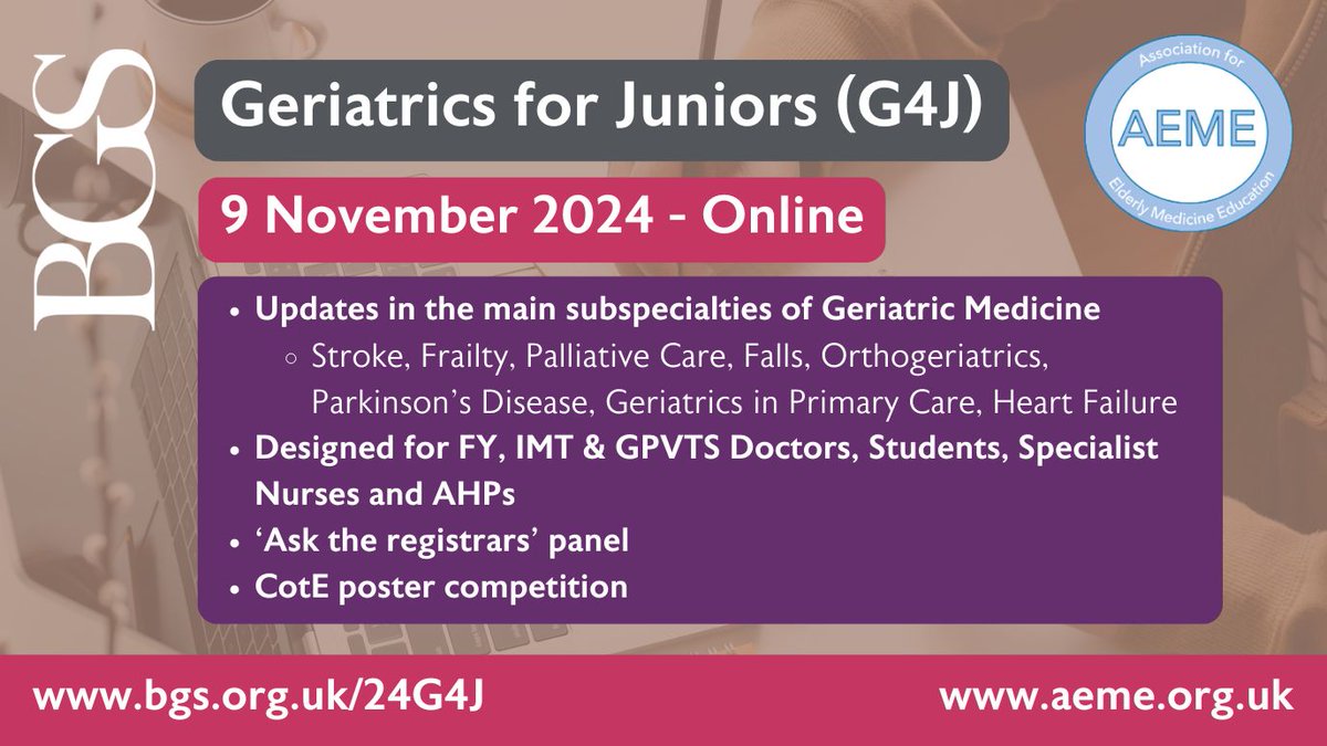 We're less than 3 weeks away from G4J 2024! Visit bgs.org.uk/24G4J for more details and to see the full line up of speakers and sessions in the programme. Registration only £30 for the whole day! #BGSConf @ElderlyMedEd