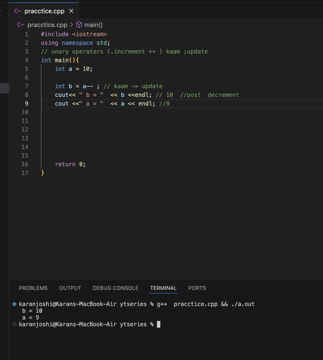 unary operators post , pre increment &amp;&amp; decrement
#Cplusplus
#Coding
#Programming
#DevLife
#CodeSnippet
#TechTwitter
#LearnToCode
#ProgrammingHumor