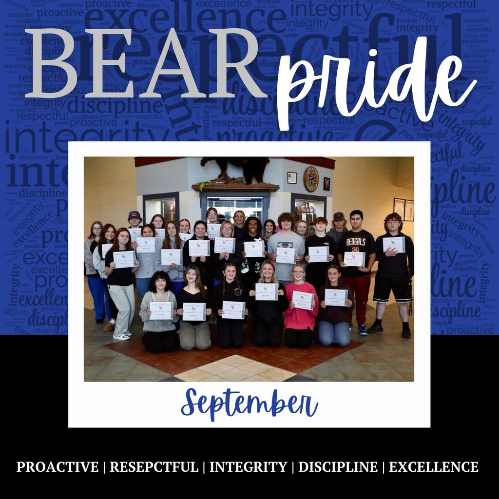Congratulations to our September Bears of the Month who were recognized by their teachers for showing Bear PRIDE!