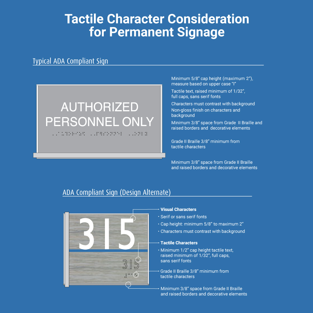 ASI_Signage's tweet photo. Are Your Signs ADA Compliant - Part III

There are many things that need to be considered regarding tactile copy on permanent signage. We already discussed typestyles, now for more in depth info. ASI Sigange is here to guide your journey ensuring your signs are ADA compliant. https://t.co/fQOF7Dq73G