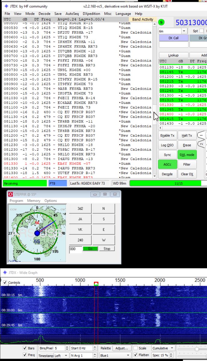 Once again @kg6dx feom Guam @fk8cp and @fk8ha , great signals FK raising +3 also @VK4SIX improve this morning so seems F2 opening !! Enjoy #50Mhz 73 de ⁦<a href="/ea6yankee/">EA6Y Biel</a>⁩