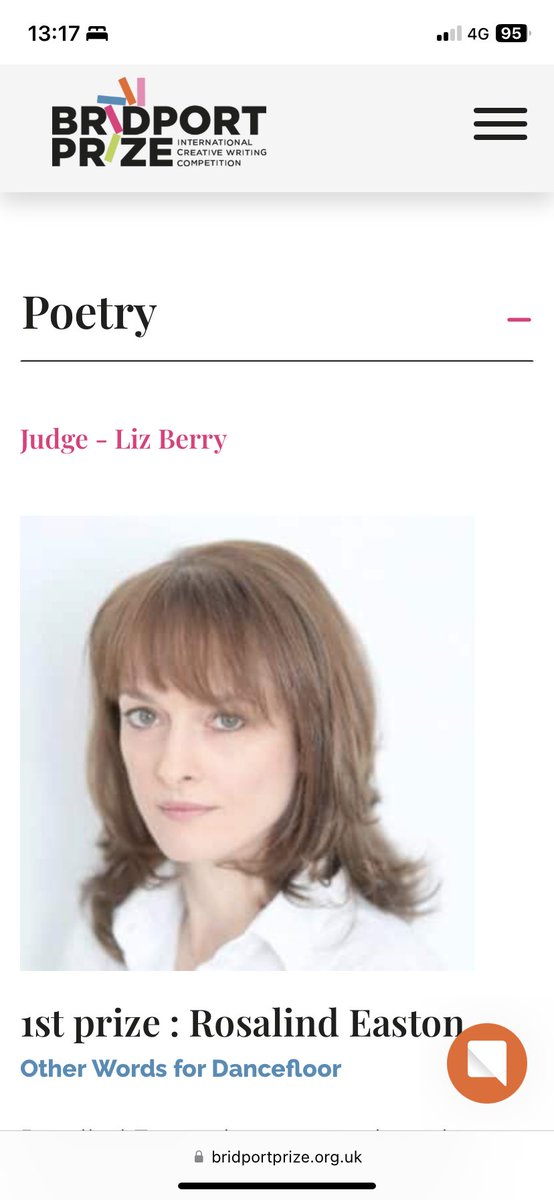 Yessir!!! Bloody wonderful news! Congratulations to my dear friend and very special poet Rosalind Easton <a href="/Rosalind_Easton/">Dr Rosalind Easton</a> for winning…The Bridport Prize!!! I’ve loved her work forever. Read it and learn, as I have! <a href="/BridportPrize/">The Bridport Prize</a>