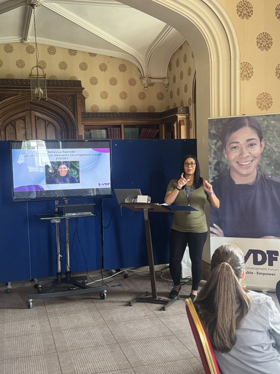 ScottishWDF's tweet photo. The SWDF chair, Rebecca Tweedie, has taken to the floor and opened the second half of the event.
She’s an incredible woman, colleague and friend.
Thank you for your amazing words 💜
#SWDF
#WoCiP
@WoCiPBCH https://t.co/beEIAvm3S7