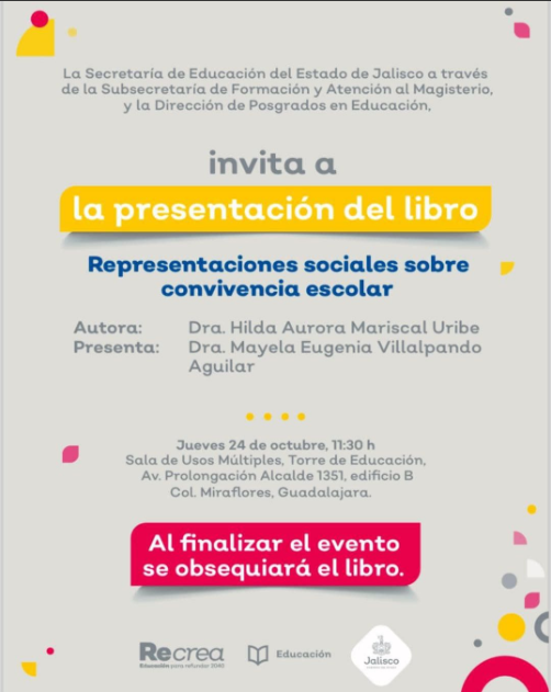 ISIDM1's tweet photo. #PresentaciónLibro ░ El @ISIDM1 , felicita a nuestra egresada del DIEA, la Dra. Hilda Aurora Mariscal Uribe por la presentación de su libro “Representaciones sociales sobre convivencia escolar”.
¡¡Enhorabuena!!
#OrgulloISIDM https://t.co/O8L7AVeNjd