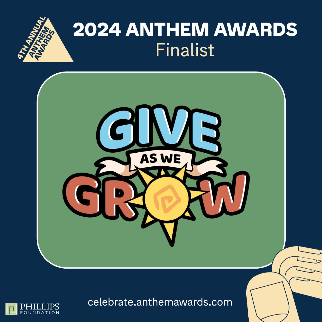 Phillips Foundation (@phillipsfdtn) on Twitter photo Excited to see our partners <a href="/GivingTuesday/">GivingTuesday</a> <a href="/GiveAsWeGrow/">Give As We Grow®</a> selected as a finalist in the @AnthemAwards Responsible Technology - Education or Literacy Program or Platform category! Learn more & vote until October 31st: hubs.ly/Q02VwJ170
#SocialImpact #Philanthropy Excited to see our partners <a href="/GivingTuesday/">GivingTuesday</a> <a href="/GiveAsWeGrow/">Give As We Grow®</a> selected as a finalist in the @AnthemAwards Responsible Technology - Education or Literacy Program or Platform category! Learn more & vote until October 31st: hubs.ly/Q02VwJ170
#SocialImpact #Philanthropy