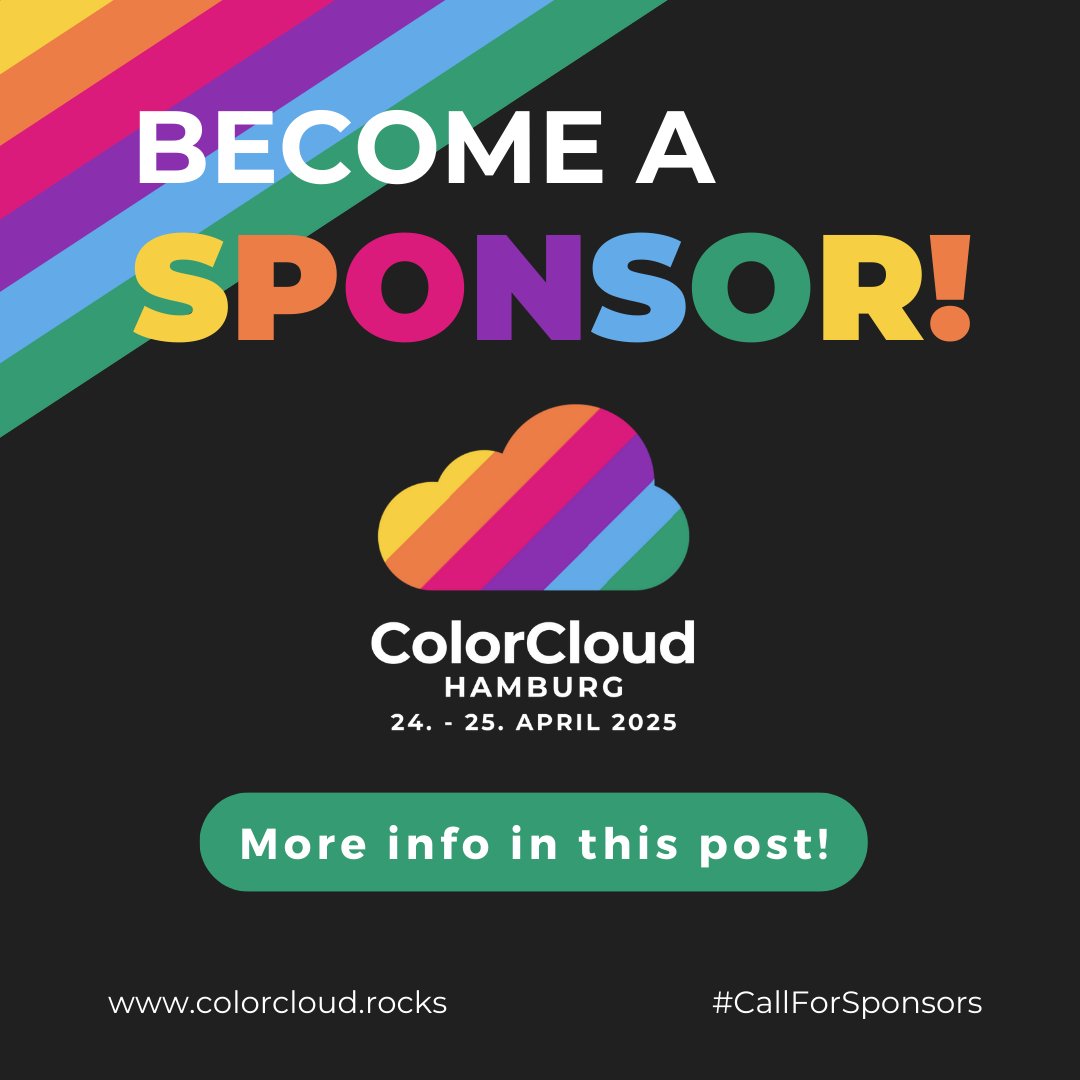 We are looking for sponsors for ColorCloud 2025! 🌈Support one of the most colorful, vibrant and diverse community event around Microsoft Business Apps in Hamburg! 

➡️Here you can find all information about sponsorship packages: colorcloud.rocks/files/sponsori…