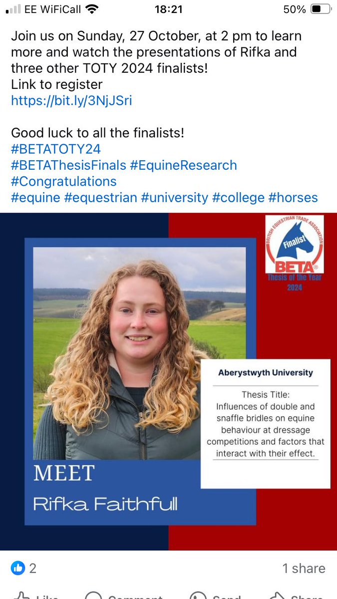 Debbie Nash (@dlsequine) on Twitter photo Congratulations Rifka, superbly representing <a href="/AberUni/">Aberystwyth University</a> for Animal Science with an equine specialism, and best of luck in the finals <a href="/AberDLSAGB/">Aberystwyth University DLS/AGB</a> ainst Congratulations Rifka, superbly representing <a href="/AberUni/">Aberystwyth University</a> for Animal Science with an equine specialism, and best of luck in the finals <a href="/AberDLSAGB/">Aberystwyth University DLS/AGB</a> ainst