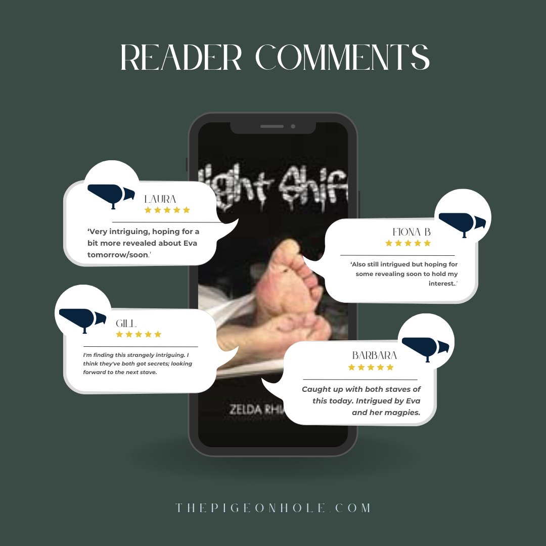 The Pigeonhole (@thepigeonholehq) on Twitter photo Readers are intrigued with #NightShift by returning author <a href="/badzelda/">Zelda Rhiando</a>
Here are some comments straight from the conversation.
Missed out on our #FreeSerialisation? Get your copy here: amzn.to/4hgFI0W Readers are intrigued with #NightShift by returning author <a href="/badzelda/">Zelda Rhiando</a>
Here are some comments straight from the conversation.
Missed out on our #FreeSerialisation? Get your copy here: amzn.to/4hgFI0W