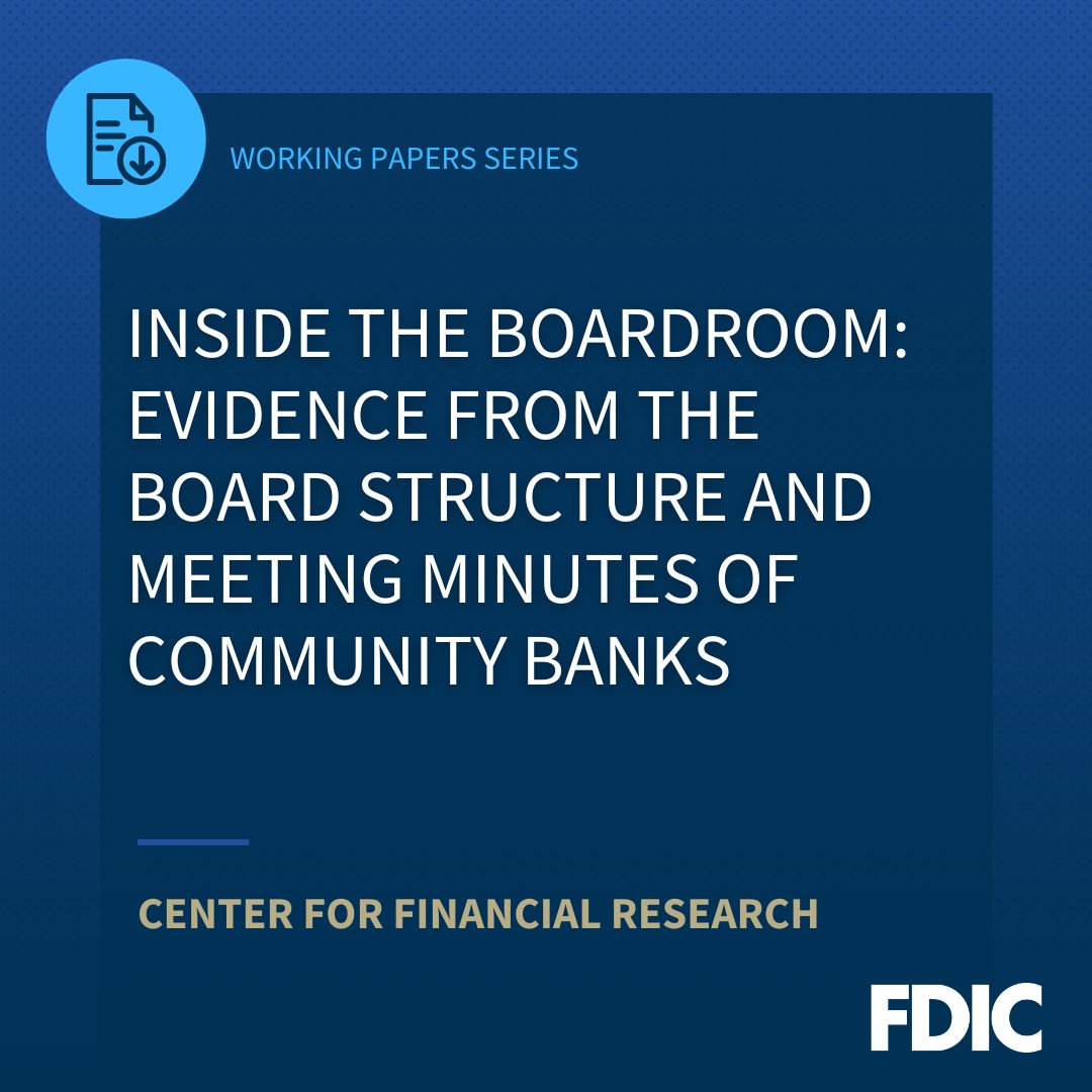 FDICgov's tweet photo. NEW from #FDICResearch! A close examination of thousands of board minutes from community banks that failed during the Great Financial Crisis finds bank boards grew increasingly concerned as the end was near https://t.co/kspbqgRWB8. https://t.co/O7fUxFQx25