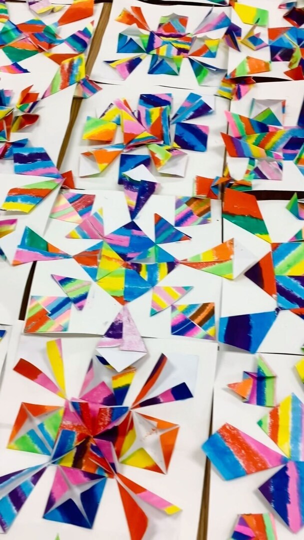 These fifth grade Rainbow paper sculptures took a lot of work, but turned out so beautiful! They were inspired by the colorful art of @jenstark. Thanks for the inspiration @ruthchapman.art!
