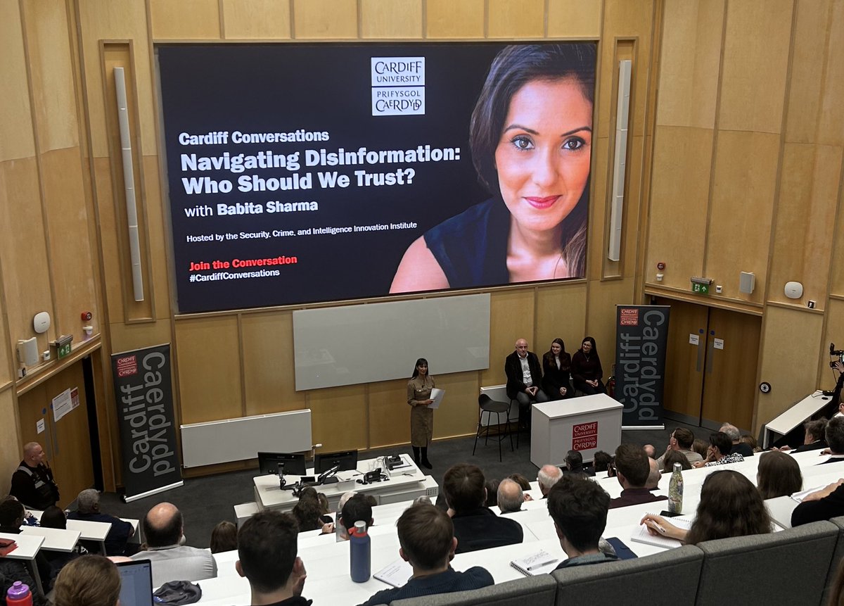 Compelling lecture from ⁦<a href="/BabitaTV/">Babita Sharma</a>⁩ part of ⁦<a href="/cardiffuni/">Cardiff University</a>⁩ #CardiffConversations on dangers of disinformation, it’s gendered nature &amp; our individual responsibility to check, question, &amp; base our opinions on evidence